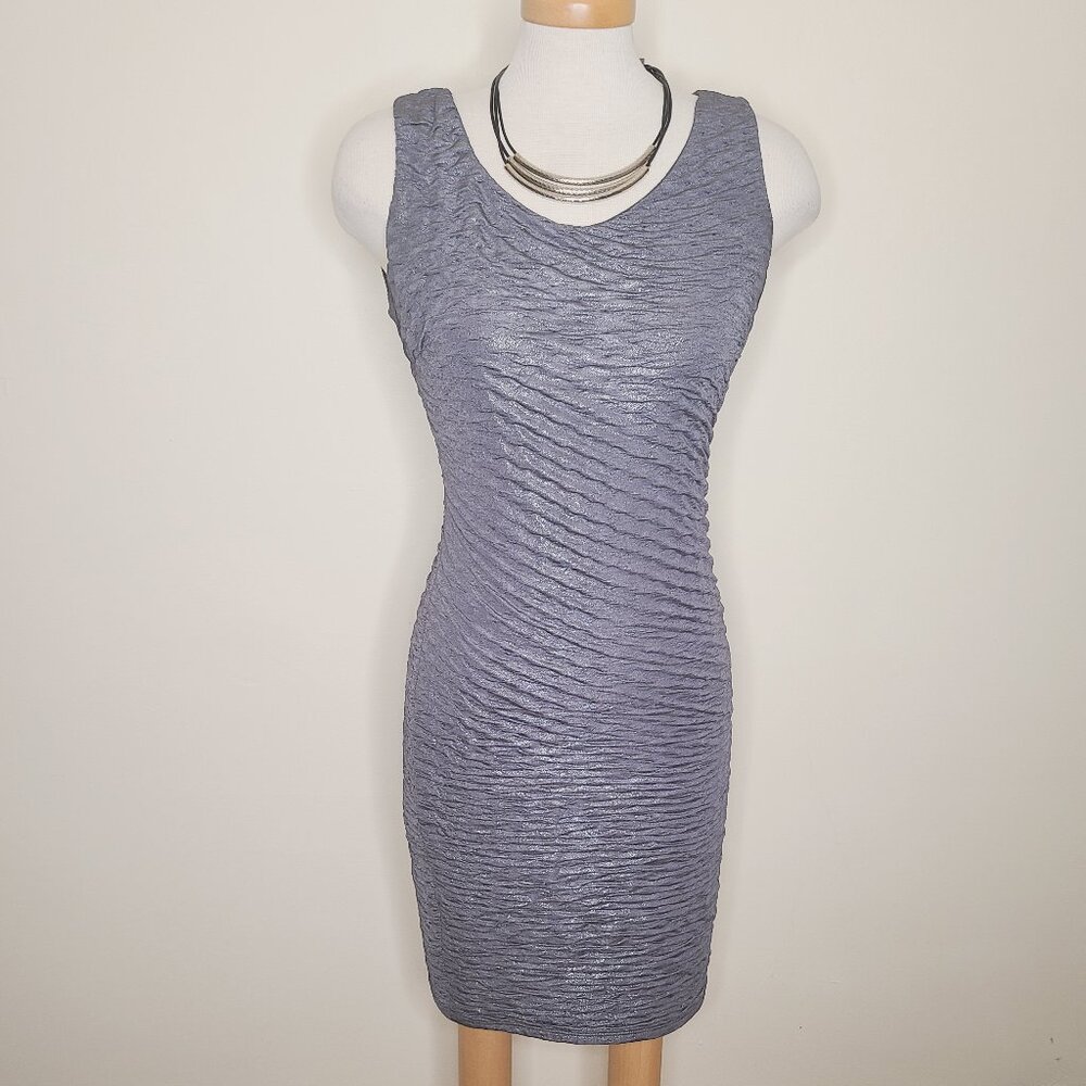 Frank Lyman Crinkle Sleeveless Bodycon Metallic Dress